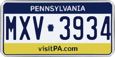 PA license plate MXV3934