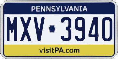 PA license plate MXV3940