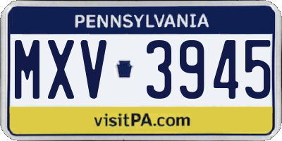 PA license plate MXV3945