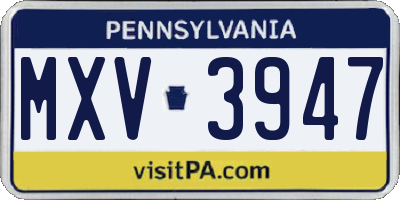 PA license plate MXV3947