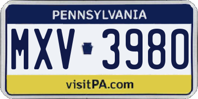 PA license plate MXV3980