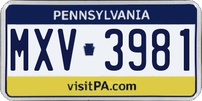 PA license plate MXV3981
