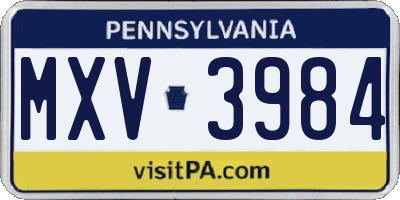 PA license plate MXV3984