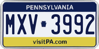 PA license plate MXV3992