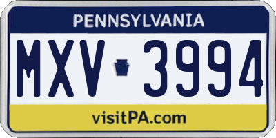 PA license plate MXV3994