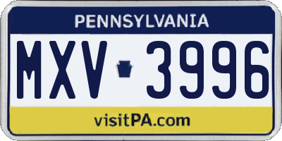 PA license plate MXV3996