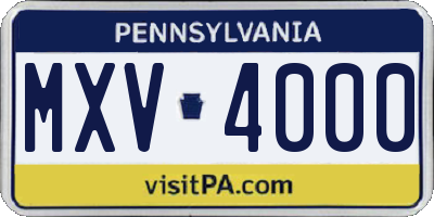 PA license plate MXV4000