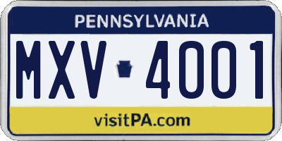 PA license plate MXV4001
