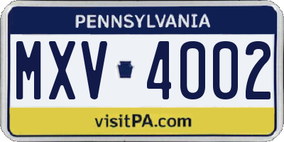 PA license plate MXV4002