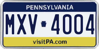 PA license plate MXV4004