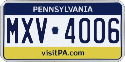 PA license plate MXV4006