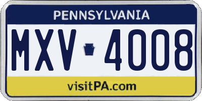 PA license plate MXV4008