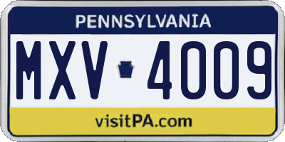 PA license plate MXV4009