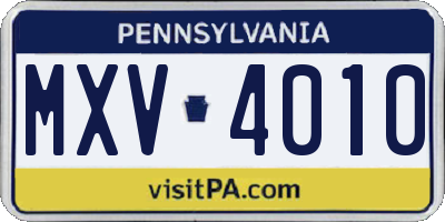 PA license plate MXV4010
