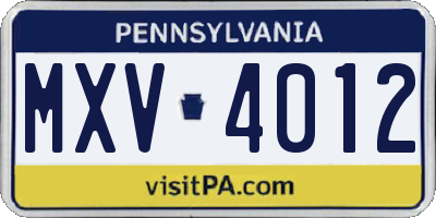 PA license plate MXV4012