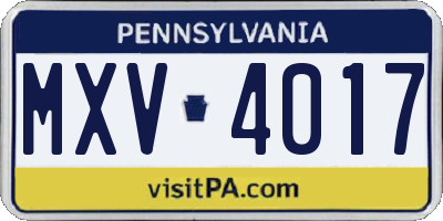 PA license plate MXV4017