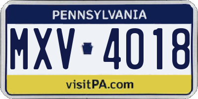 PA license plate MXV4018