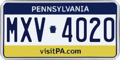 PA license plate MXV4020