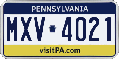 PA license plate MXV4021