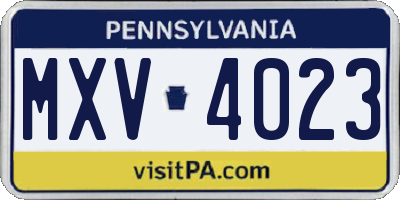 PA license plate MXV4023