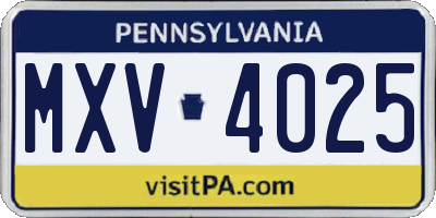 PA license plate MXV4025