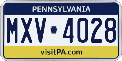 PA license plate MXV4028