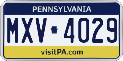 PA license plate MXV4029