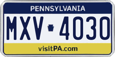 PA license plate MXV4030