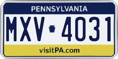 PA license plate MXV4031