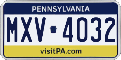 PA license plate MXV4032