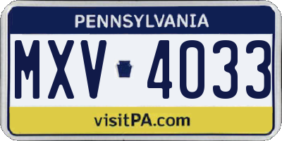 PA license plate MXV4033