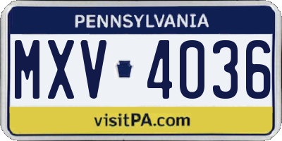 PA license plate MXV4036