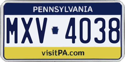 PA license plate MXV4038