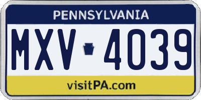 PA license plate MXV4039