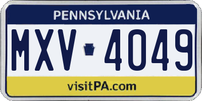 PA license plate MXV4049