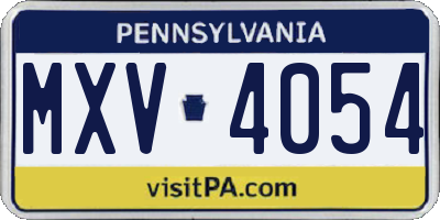 PA license plate MXV4054