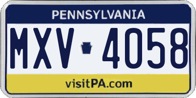 PA license plate MXV4058