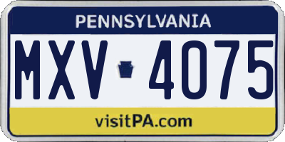 PA license plate MXV4075