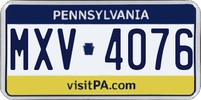 PA license plate MXV4076