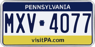 PA license plate MXV4077