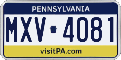 PA license plate MXV4081