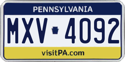 PA license plate MXV4092