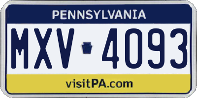 PA license plate MXV4093