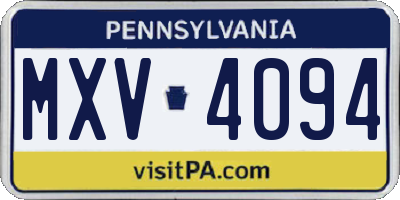 PA license plate MXV4094