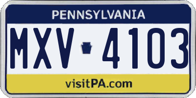 PA license plate MXV4103