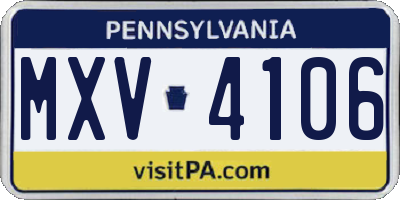 PA license plate MXV4106