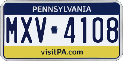 PA license plate MXV4108