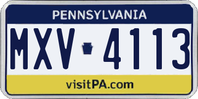 PA license plate MXV4113