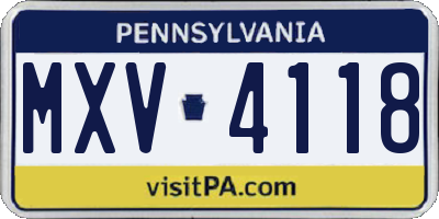 PA license plate MXV4118