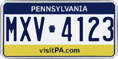PA license plate MXV4123